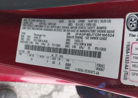 2016 Ford Fiesta Se z USA, uszkodzony, nr VIN 3FADP4BJ7GM166524